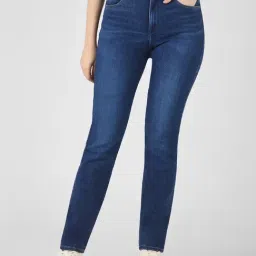 Wrangler Blue Cotton Solid High Rise Jeans-image-64
