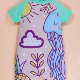 Kiddopanti Girls Aqua Blue Printed Swimsuit-picture-12