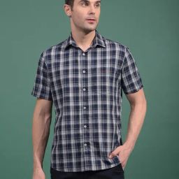 Crimsoune Club Olive Cotton Slim Fit Checks Shirt-image-21