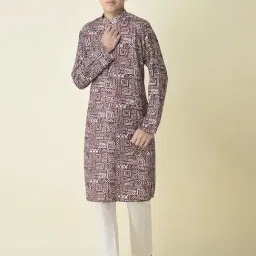 TABARD Kids Brown & White Printed Full Sleeves Kurta with Churidar-image-51