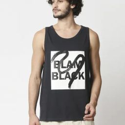 Blamblack Dark Grey Cotton Regular Fit Printed Tank Tee-image-2