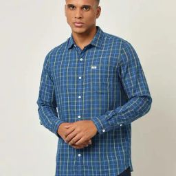 Lee Blue Cotton Slim Fit Checks Shirt-image-43