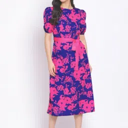 Oxolloxo Blue & Pink Floral Print Midi Dress-picture-47