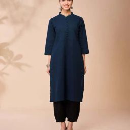 Daali Navy Cotton Regular Fit Kurtas-image-15