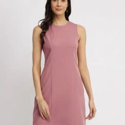 Fablestreet Pink Polyester Solid Sleeveless Dress-image-37