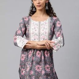 READIPRINT FASHIONS Blue Cotton Floral Print A Line Kurti-picture-2