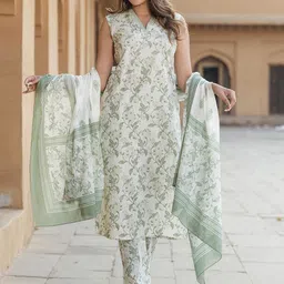 KALINI Floral Printed Pure Cotton Straight Kurta With Trousers And Dupatta-picture-25
