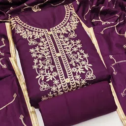 LeeliPeeri Designer Floral Embroidered Thread Work Unstitched Dress Material-image-95