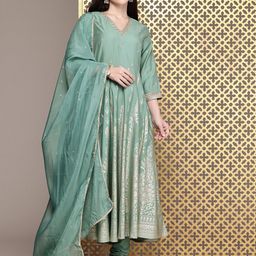 House of Pataudi Floral Printed Jashn Kurta with Churidar & With Dupatta-image-48