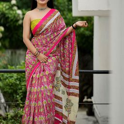 Anouk Women Pink & Green Batik Printed Cotton Saree-picture-48