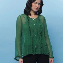 Label Ritu Kumar Green Relaxed Fit Top With Inner-image-6