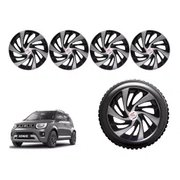 Auto Pearl SilBlk26_R Press Type Car Wheel Cover with Retention Ring 381 mm(15 Inch) Glossy Silver, Black for Maruti Ignis 1.2 AMT Delta Petrol (Set of 4)-image-87