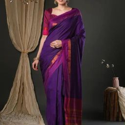 Saree Mall Purple Silk Self Saree with Blouse Piece-image-13