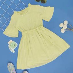 YU by Pantaloons Kids Lime Yellow Cotton Flared Fit Dress-image-86