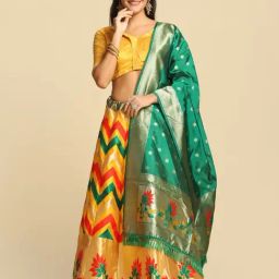 Atsevam Yellow Woven Pattern Semi-Stitched Lehenga Choli Set With Dupatta-picture-12