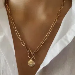 OOMPH Evil Eye Good Luck Medallion Link Chain Necklace for Women-image-31
