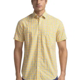 ColorPlus Yellow Cotton Tailored Fit Checks Shirt-picture-27
