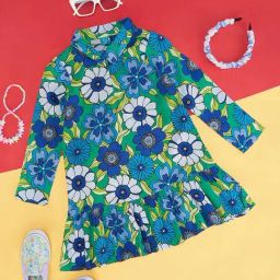 YU by Pantaloons Kids Blue & Green Floral Print Full Sleeves Dress-image-80