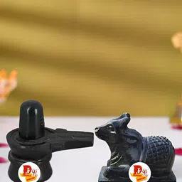 DARIDRA BHANJAN Black 2 Pieces Shivling and Nandi Statue Marble Religious Idol Showpiece-21