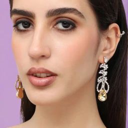 Sohi Gold Plated Designer Stone Party Dangler Earrings-10