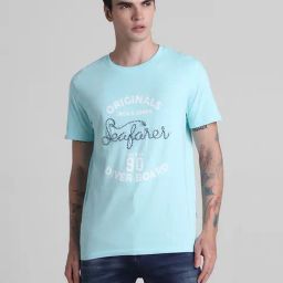 Jack & Jones Aruba Blue Cotton Regular Fit Printed T-Shirt-image-22