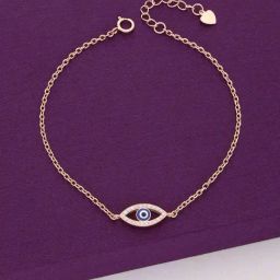 Kai Jewel Sterling Silver Oval Single Diamond Studded Evil Eye Rose Gold Bracelet for Women-image-4