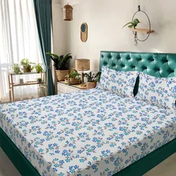KLOTTHE White & Blue Printed 300 TC King Bedsheet With 2 Pillow Covers - 2.50 x 2.25 m-image-80