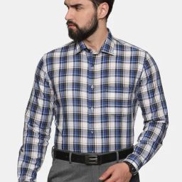 Don Vino Blue Regular Fit Check Shirt-image-73