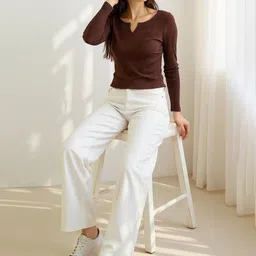 ZUMMER Women Ribbed V-Neck Long Sleeves Top-picture-42