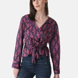 Kazo Printed Wrap Tie Knot Top-18