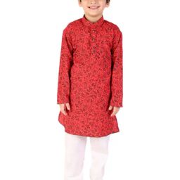 Pro-Ethic Style Developer Kids Red & White Printed Full Sleeves Kurta with Pyjamas-12