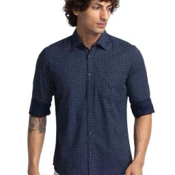 Parx Blue Cotton Slim Fit Printed Shirt-picture-3