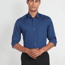 Arrow Blue Cotton Slim Fit Self Pattern Shirt-picture-34