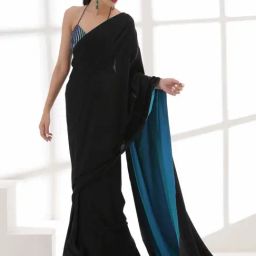 Swtantra Black & Blue Saree-image-56