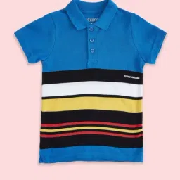 Pantaloons Junior Kids Cobalt Blue Cotton Striped Polo T-Shirt-picture-7