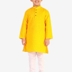 Pro-Ethic Style Developer Kids Yellow & White Printed Full Sleeves Kurta with Pyjamas-image-23