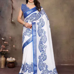 Shriyangan Ethnic Motifs Printed Zari Pure Linen Block Print Saree-13
