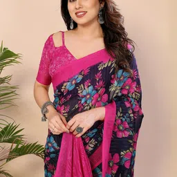 Moda Rapido Floral Printed Embellished Poly Georgette Saree-picture-22