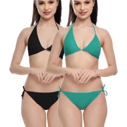 FIMS Black & Green Plain Bra Panty Sets - Pack Of 2-image-79