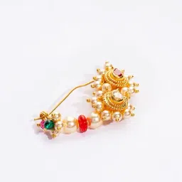 P.N.Gadgil Jewellers 14k Gold Maharashtrian Abhirami Moti Nosering For Women-image-59