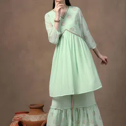 BAESD Girls Ethnic Motifs Printed Regular Kurta with Sharara-image-19