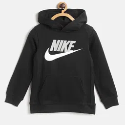 Nike Boys Black Brand Logo Print Club HBR French Terry Hooded Sweatshirt-image-75