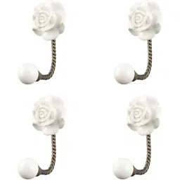 IndianShelf White 4 Pieces Ceramic Floral Wall Hooks-10