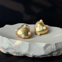 D MAK Gold-Plated Pearls Heart Shaped Studs-56