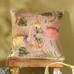 Pure Home and Living Pink & Green Floral Printed Velvet Square Cushion Cover-54