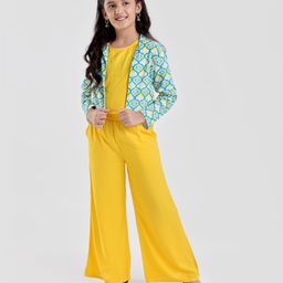 Pine Kids Cotton Woven Kurti Palazzo Set with Shrug - Yellow-picture-26