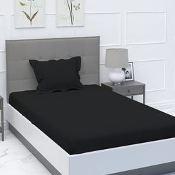 JARS Collections plain solid  Single Bedsheet with One Pillow Cover Made with Pure Microfiber - Black-image-42