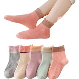 MOMISY Pack of 5 Solid Socks - Grey Beige Purple & Pink-10