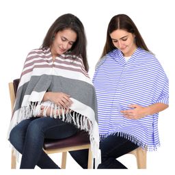 Lulamom Multi-Purpose Breast Feeding Nursing Striped Shawl - Pack of 2 (Maroon & Sky blue)-image-98