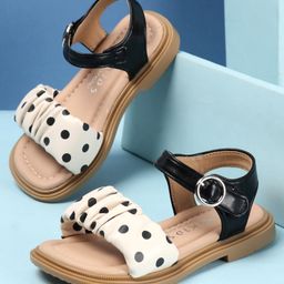 Oh! Pair Sandals with Velcro & Buckle Closure Polka Dots Print -  Black-picture-21